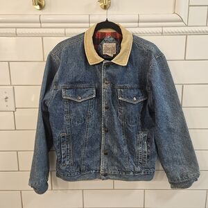 Men's Blue Denim Jacket with Tan Corduroy Collar